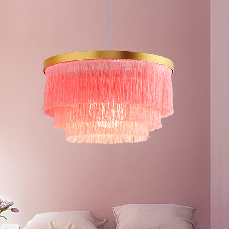 1 Glühbirne 3-Schicht-Anhängerlampe Moderne Stoffbeleuchtung in Grau/Weiß/Blau für Schlafzimmer