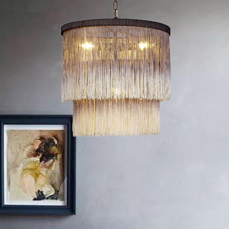 Tessuto di lampadario cilindrico minimalista in sospeso 4 lampada a sospensione in marrone per camera da letto