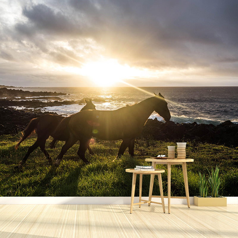 Photography Horses Mural Wall Decor Mildew Resistant Living Room Wall Mural for Decoration