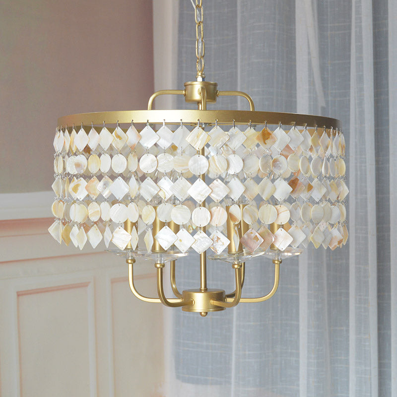 4/6 lampadina il lampadario del soffitto del tamburo Shell tradizionale Apparecchio di illuminazione sospesa in ottone