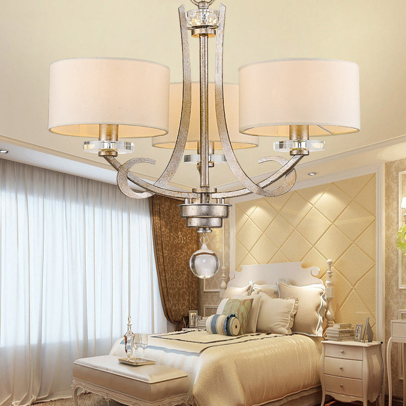 3 lampadario classico di tamburi classico di luce a sospensione leggera in bianco per camera da letto con cristallo