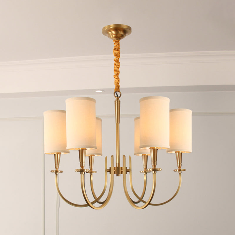 Luce cilindrico bianco cilindrico tessuto classico in tessuto 6 luci lampadario soggiorno
