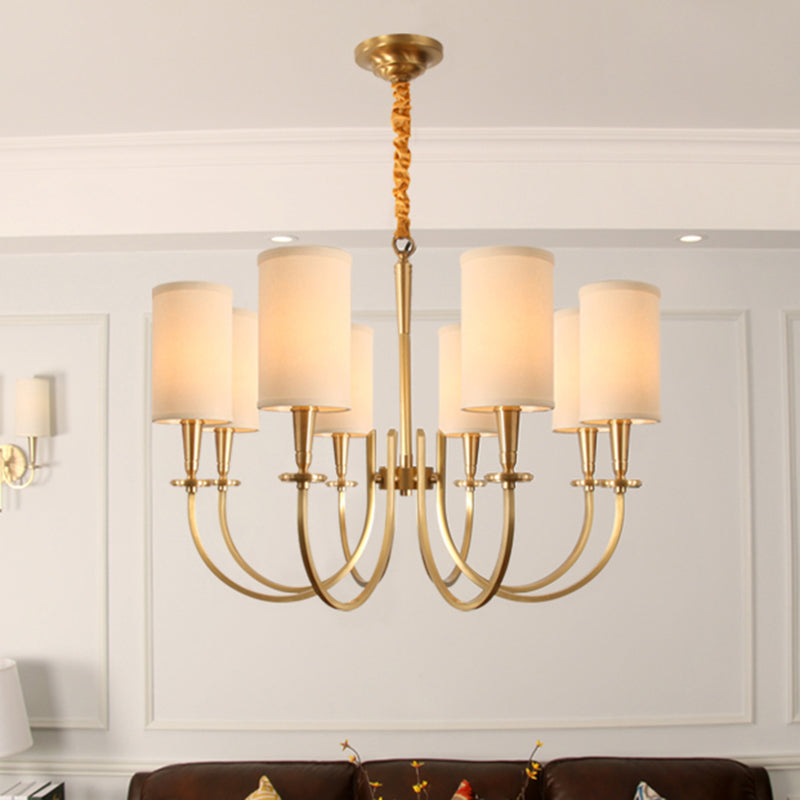 Witte cilindrische hanger verlichting klassieke stof 6 lichten woonkamer kroonluchter