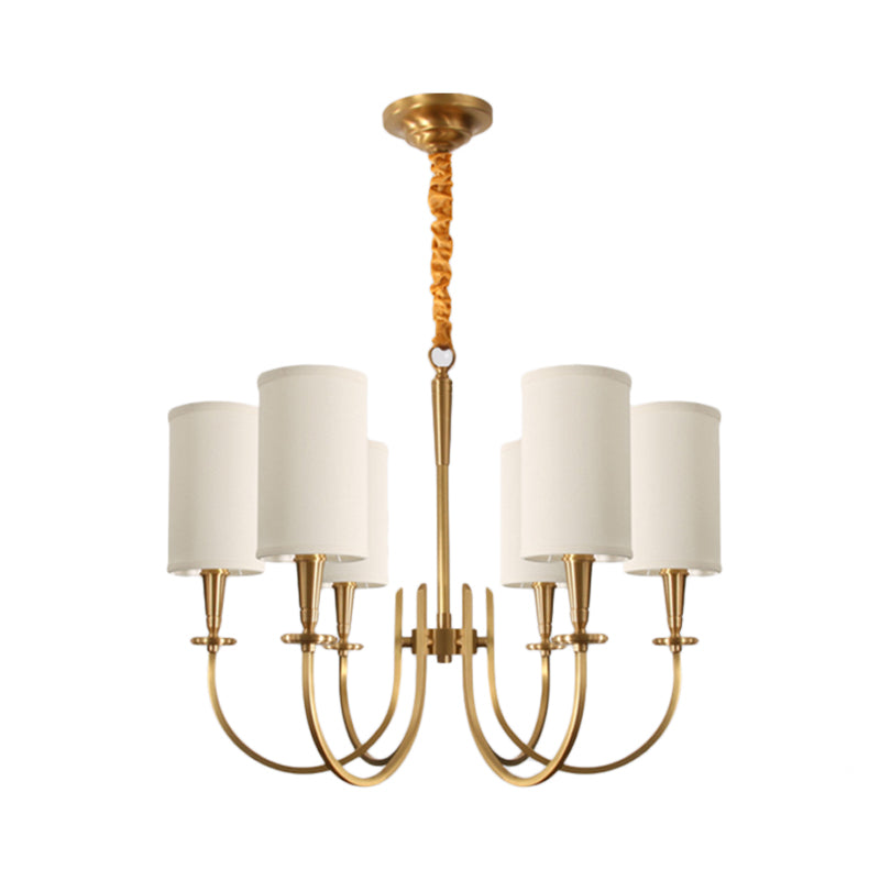 Witte cilindrische hanger verlichting klassieke stof 6 lichten woonkamer kroonluchter