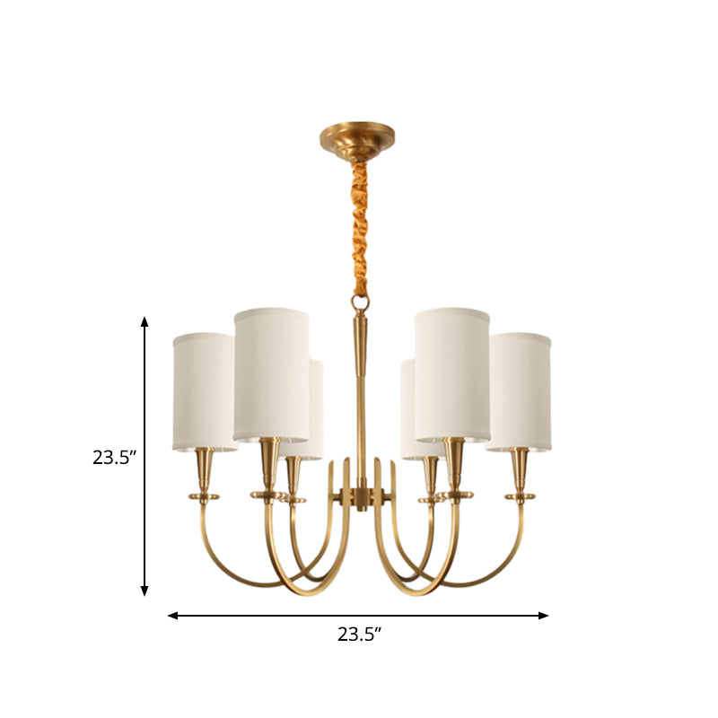 Witte cilindrische hanger verlichting klassieke stof 6 lichten woonkamer kroonluchter