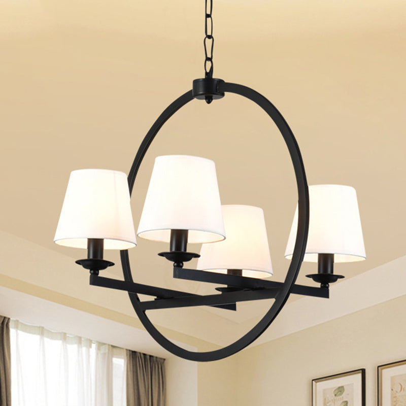 4 luci lampadario tradizionale a sospensione in metallo tradizionale cono bianco da soggiorno lampada a sospensione con tonalità in tessuto