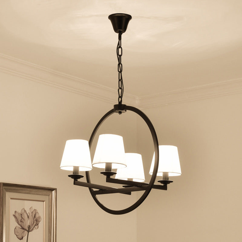 4 luci lampadario tradizionale a sospensione in metallo tradizionale cono bianco da soggiorno lampada a sospensione con tonalità in tessuto