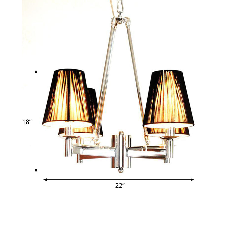 Tapered Fabric Chandelier Lighting Classic 4 Lights Dining Room Pendant Lighting in Black