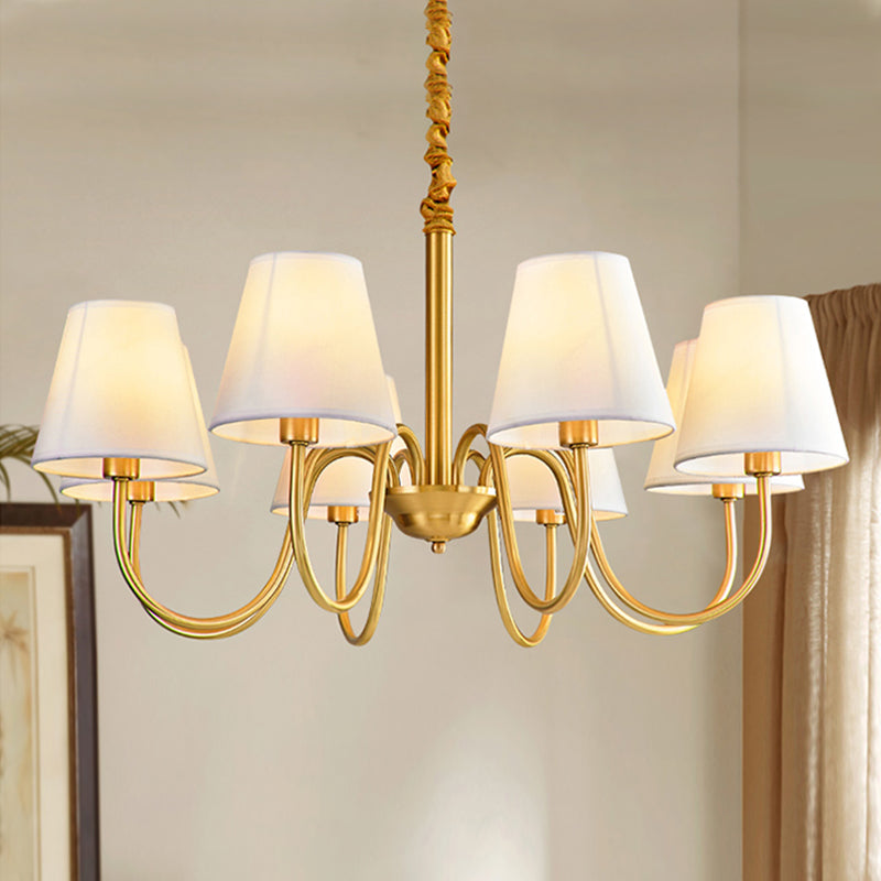 Fabric Tapered Hanging Chandelier Traditional 3/5/6 Lights Living Room Pendant Light in Brass