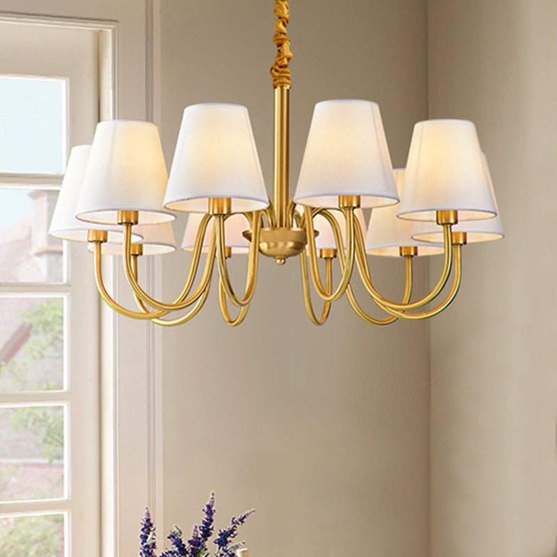Fabric Tapered Hanging Chandelier Traditional 3/5/6 Lights Living Room Pendant Light in Brass