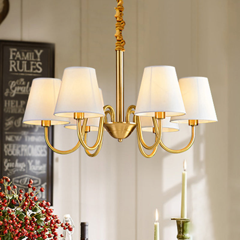 Fabric Tapered Hanging Chandelier Traditional 3/5/6 Lights Living Room Pendant Light in Brass