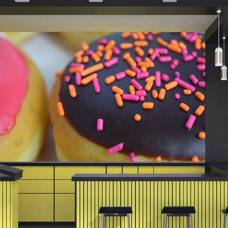 Soft Color Dessert Painting Mural Decal Modern Commercial Use Donut Pattern Wall Covering