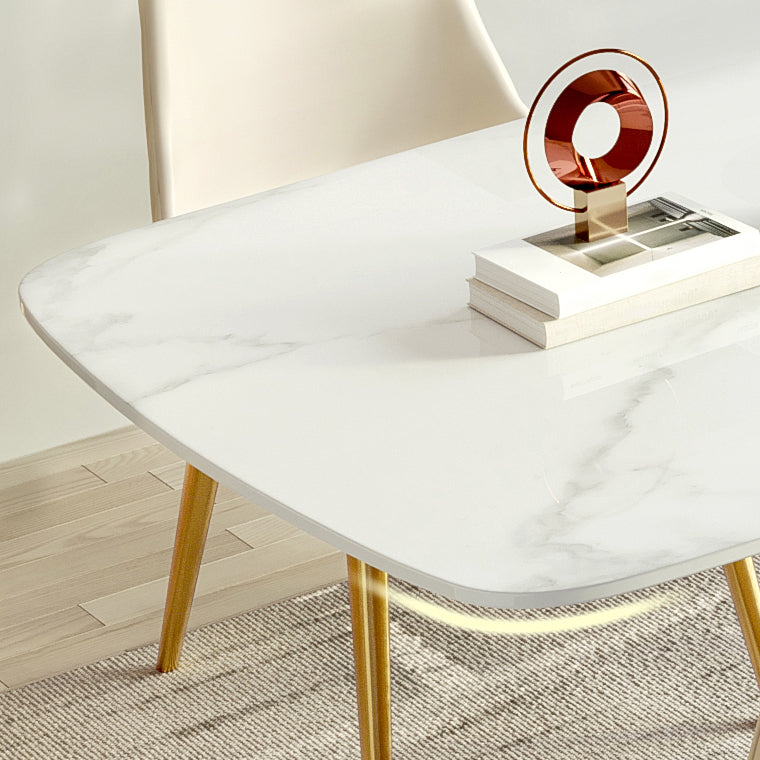 Modern Style Sintered Stone Dining Set with White Rectangle Shape Table and Pedestal Base