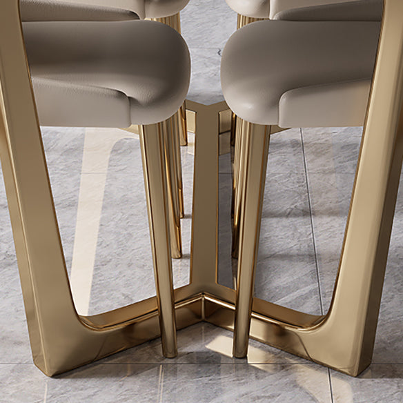 Modern Style Sintered Stone Dining Room Set with White Rectangle Shape Table and Gold Trestle Base