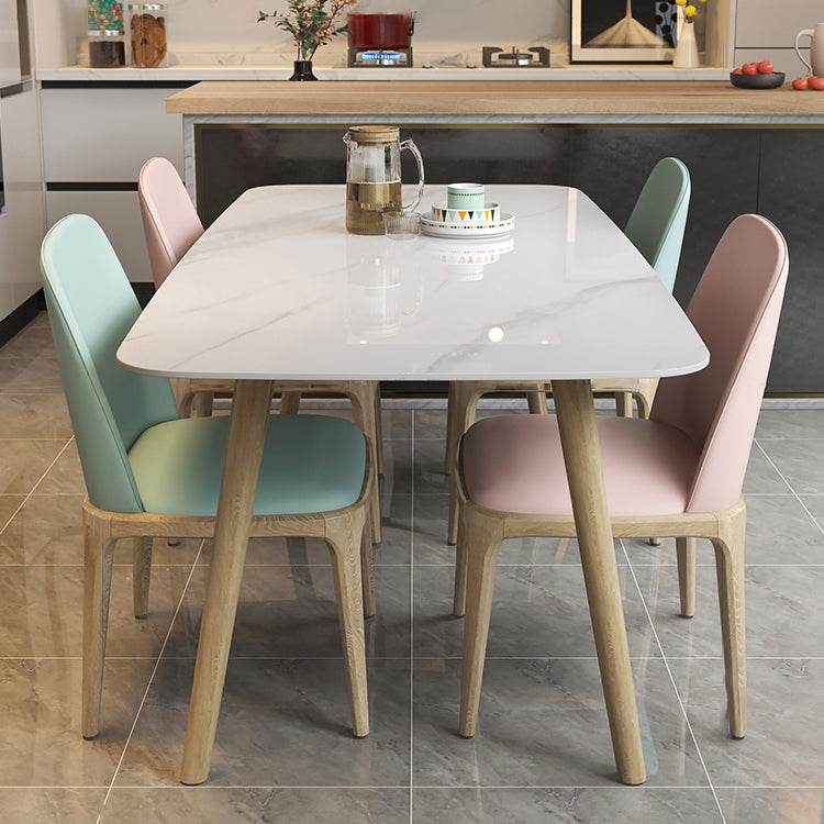 Modern White Slate Dining Set with Rectangle Table White Dining Set with 4 Legs Base