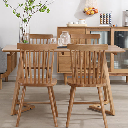Modern Style Solid Wood Dining Set with Rectangle Shape Table and Double Pedestal Base