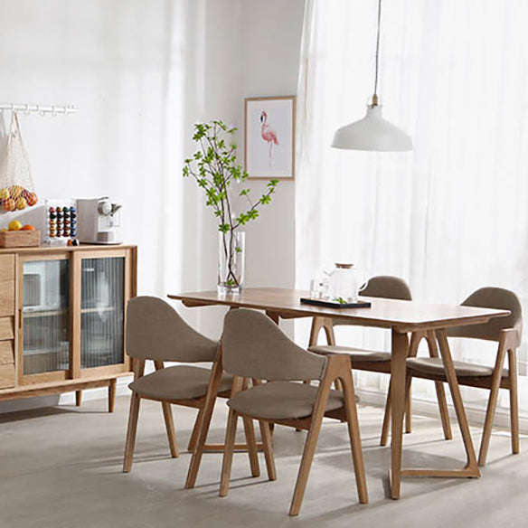 Modern Style Solid Wood Dining Set with Rectangle Shape Table and Double Pedestal Base