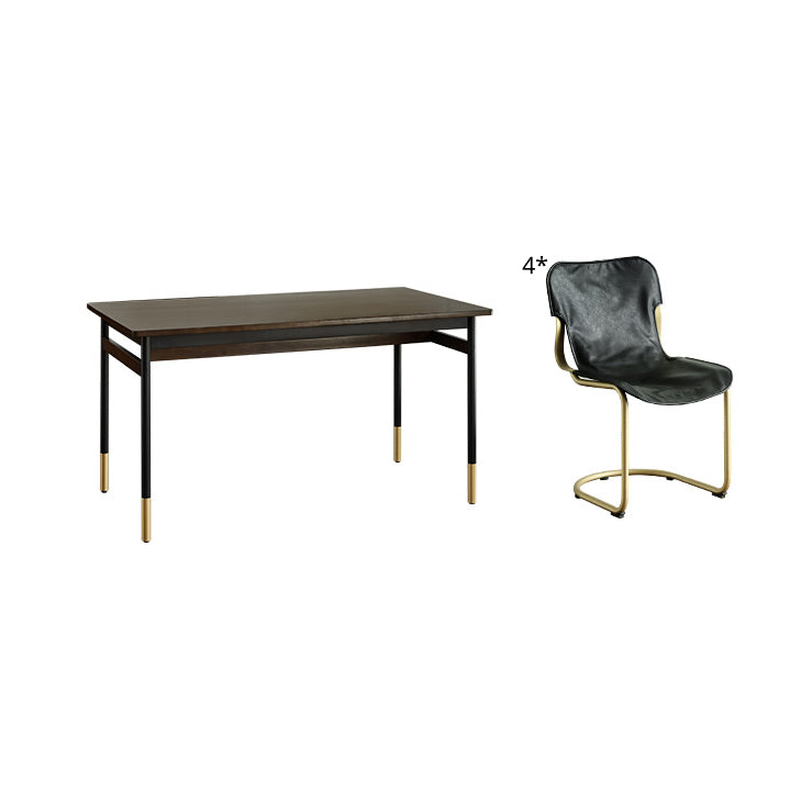 Modern Style Solid Wood Dining Set with Brown Table and 4 Metal Legs Base for Home Use