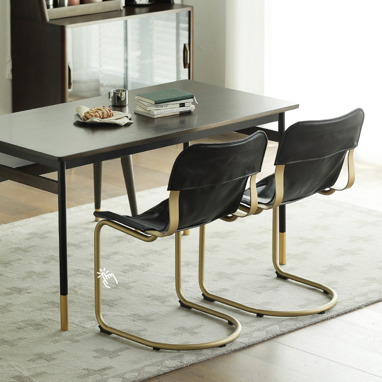 Modern Style Solid Wood Dining Set with Brown Table and 4 Metal Legs Base for Home Use