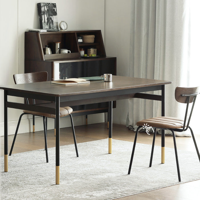 Modern Style Solid Wood Dining Set with Brown Table and 4 Metal Legs Base for Home Use
