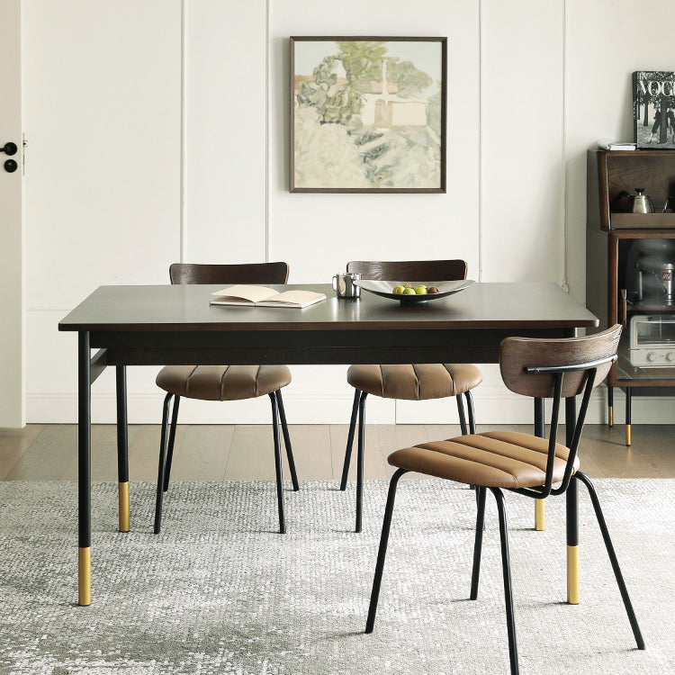 Modern Style Solid Wood Dining Set with Brown Table and 4 Metal Legs Base for Home Use