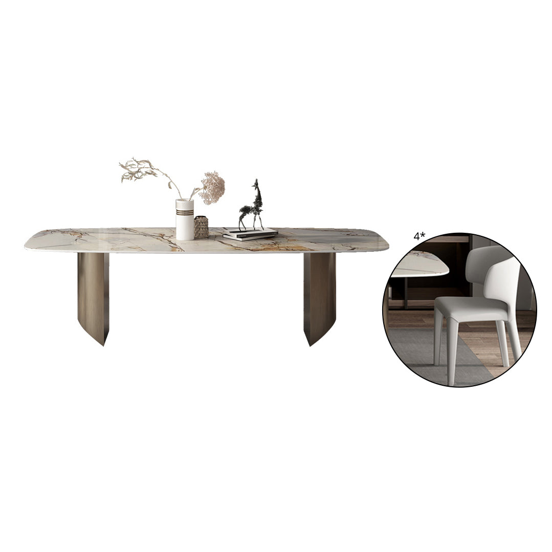 Minimalist Sintered Stone Rectangle Dining Set White Standard Dining Set for Kitchen