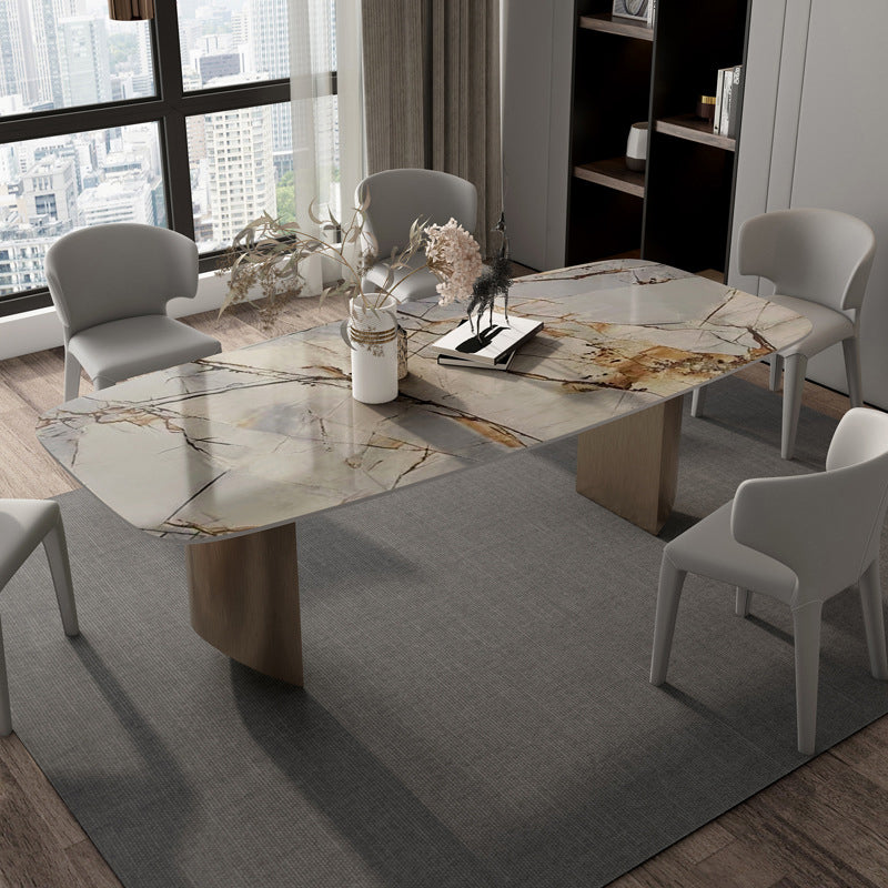 Minimalist Sintered Stone Rectangle Dining Set White Standard Dining Set for Kitchen