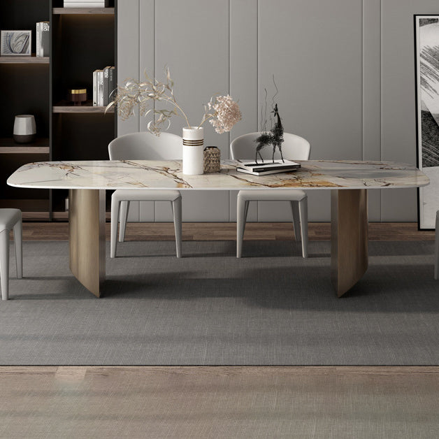 Minimalist Sintered Stone Rectangle Dining Set White Standard Dining Set for Kitchen