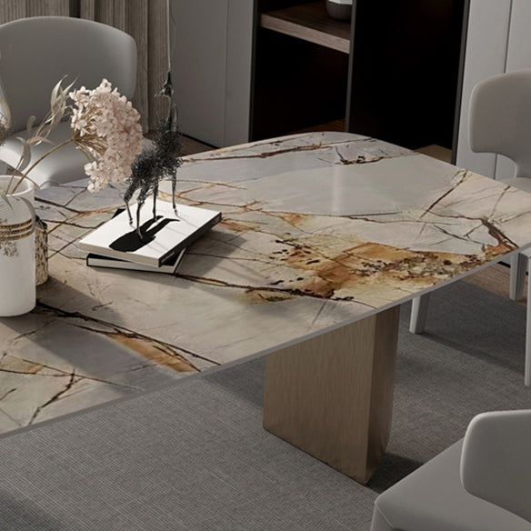 Minimalist Sintered Stone Rectangle Dining Set White Standard Dining Set for Kitchen