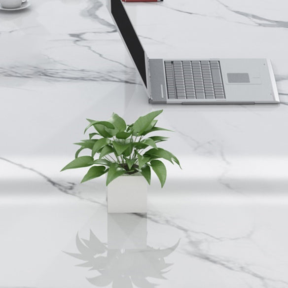 Modern Style Marble Table with White Table and Double Pedestal Base for Home Use