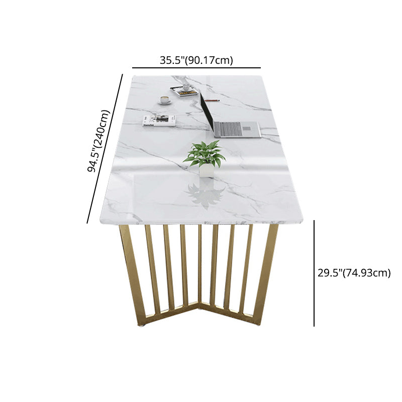 Modern Style Marble Table with White Table and Double Pedestal Base for Home Use
