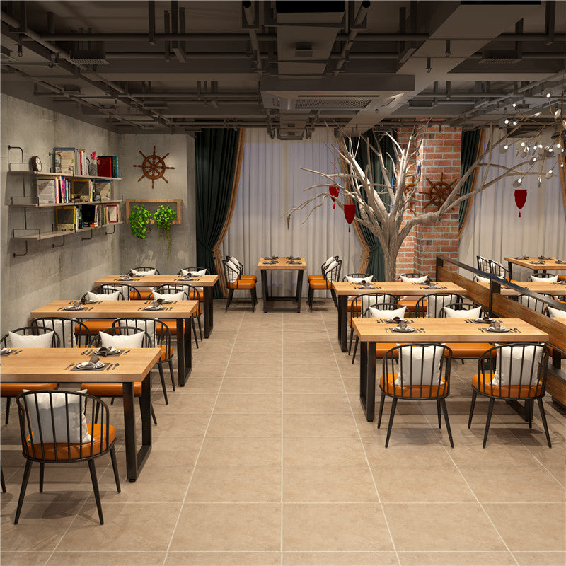 Rectangle Industrial Solid Wood Dining Room Set Double Pedestal Table Dining Table Sets