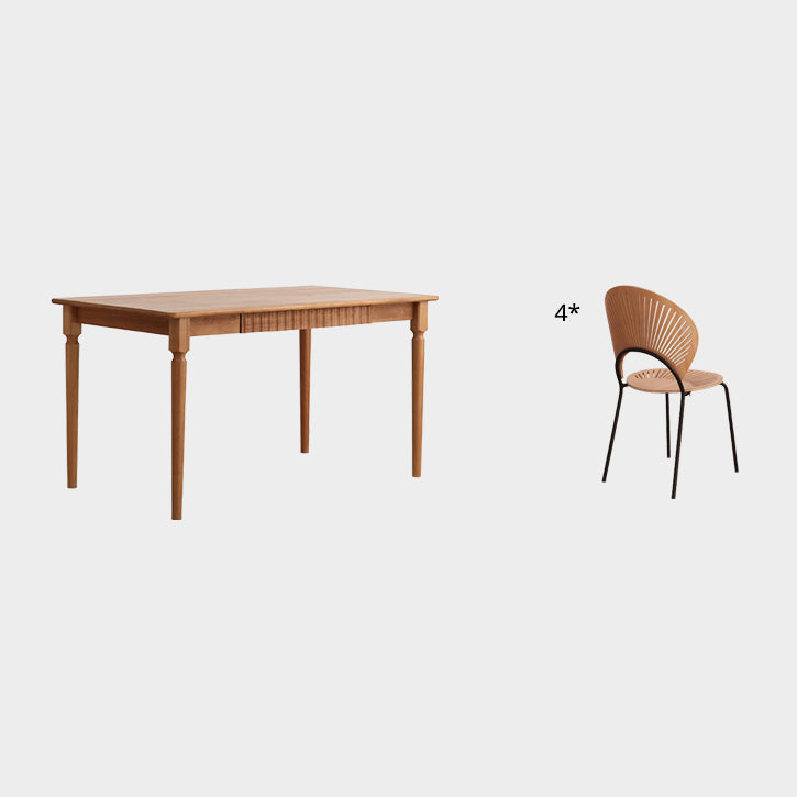 Contemporary Solid Wood Top Dining Room Set Built-in Drawer Design Dining Table Furniture