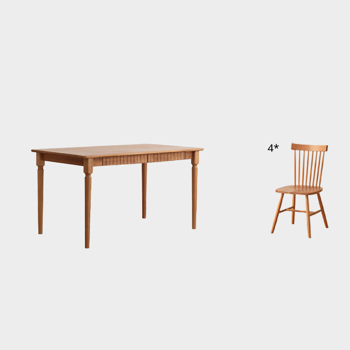 Contemporary Solid Wood Top Dining Room Set Built-in Drawer Design Dining Table Furniture