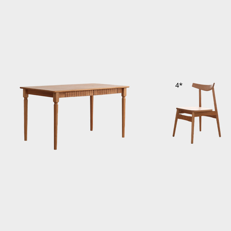 Contemporary Solid Wood Top Dining Room Set Built-in Drawer Design Dining Table Furniture