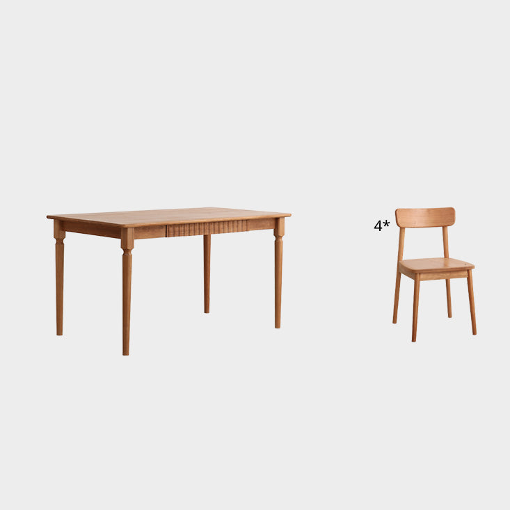 Contemporary Solid Wood Top Dining Room Set Built-in Drawer Design Dining Table Furniture