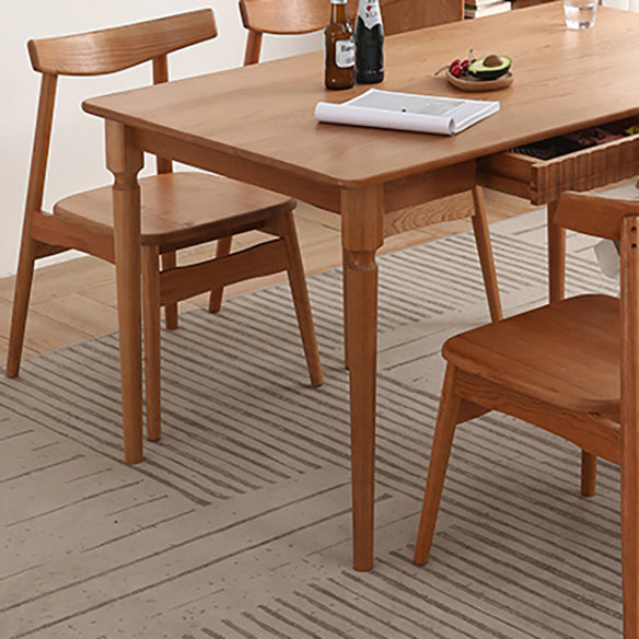 Contemporary Solid Wood Top Dining Room Set Built-in Drawer Design Dining Table Furniture