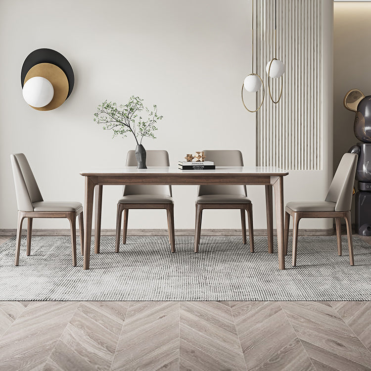 Modern Sintered Stone Table Set of 5/7 with Rectangle Table Dining Set with PU Leather  Chairs