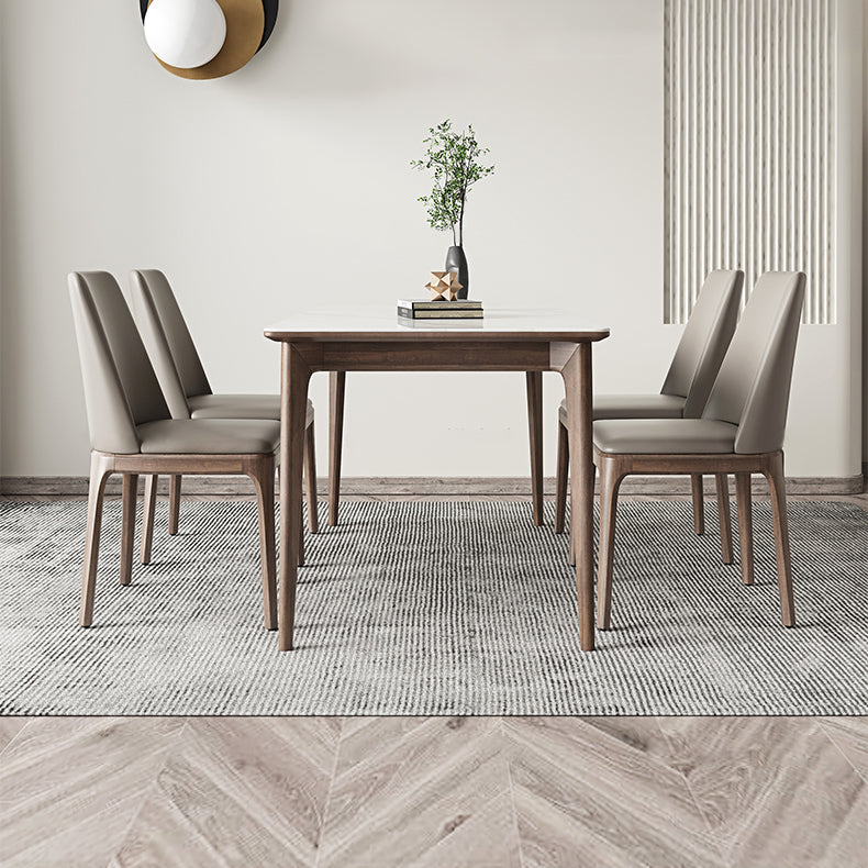 Modern Sintered Stone Table Set of 5/7 with Rectangle Table Dining Set with PU Leather  Chairs