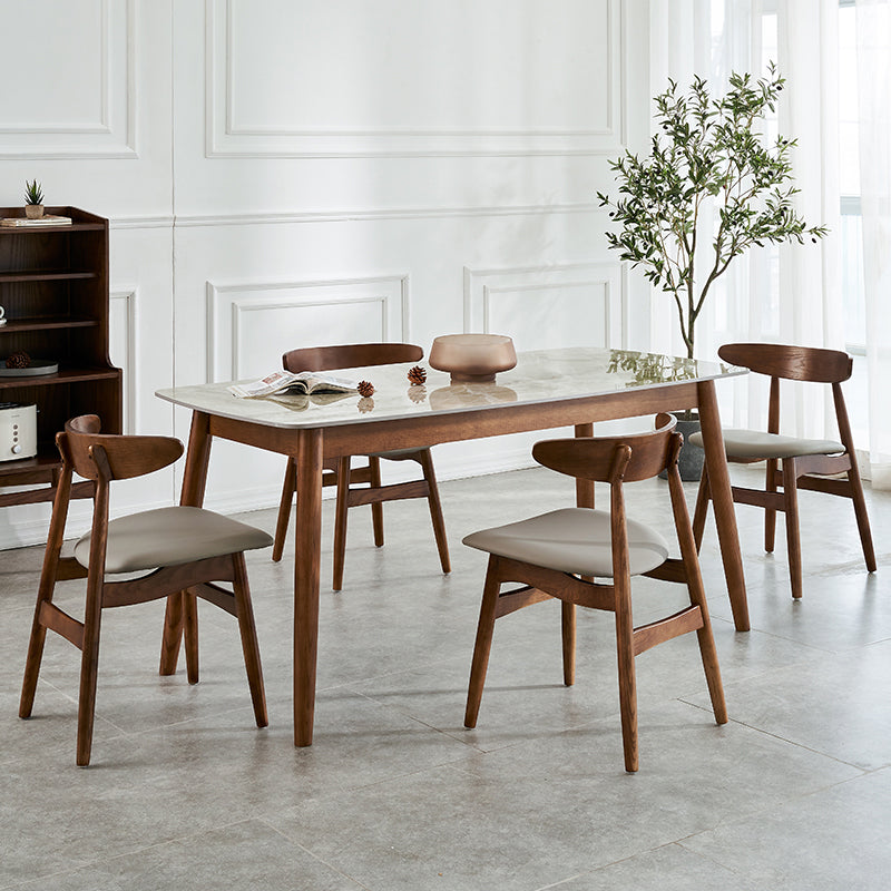 Modern Sintered Stone Table Set of 5/7 with Rectangle Table Dining Set with Woodern Chairs