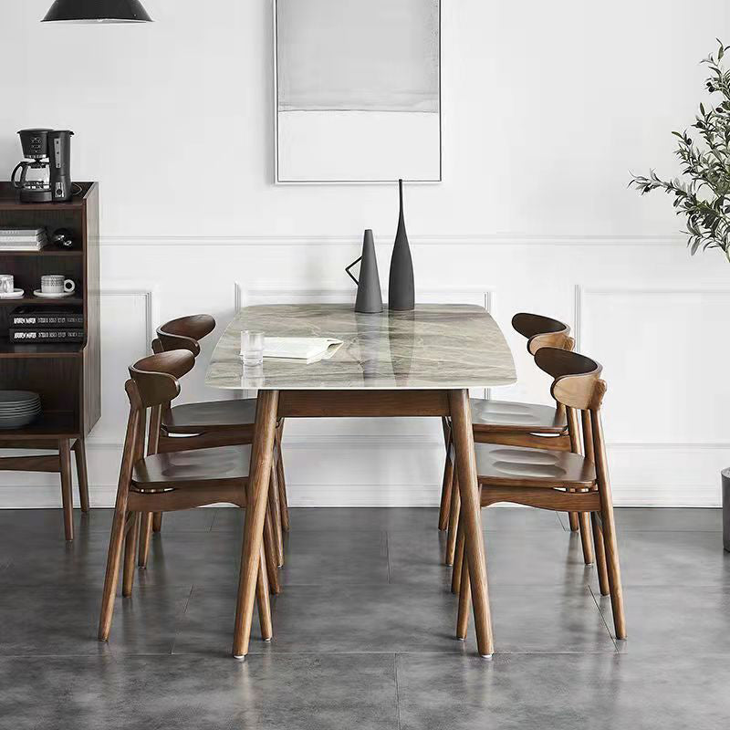 Modern Sintered Stone Table Set of 5/7 with Rectangle Table Dining Set with Woodern Chairs