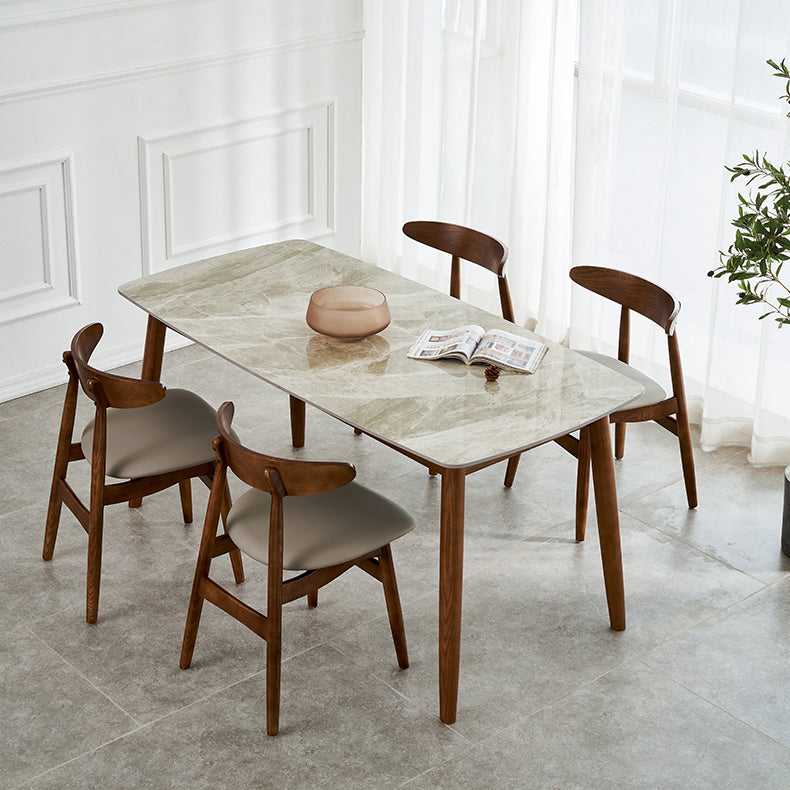 Modern Sintered Stone Table Set of 5/7 with Rectangle Table Dining Set with Woodern Chairs