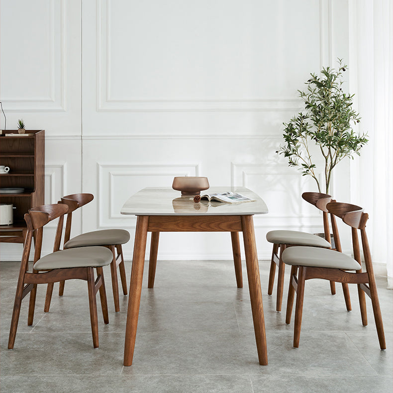 Modern Sintered Stone Table Set of 5/7 with Rectangle Table Dining Set with Woodern Chairs