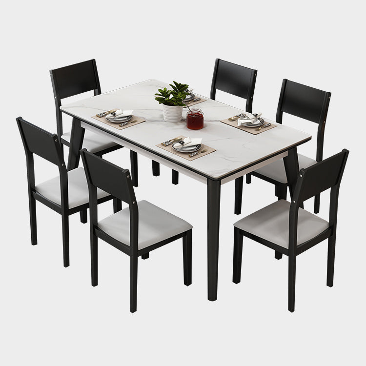 Modern Sintered Stone Table Set of 5/7 with Rectangle Table Dining Set with Woodern Chairs