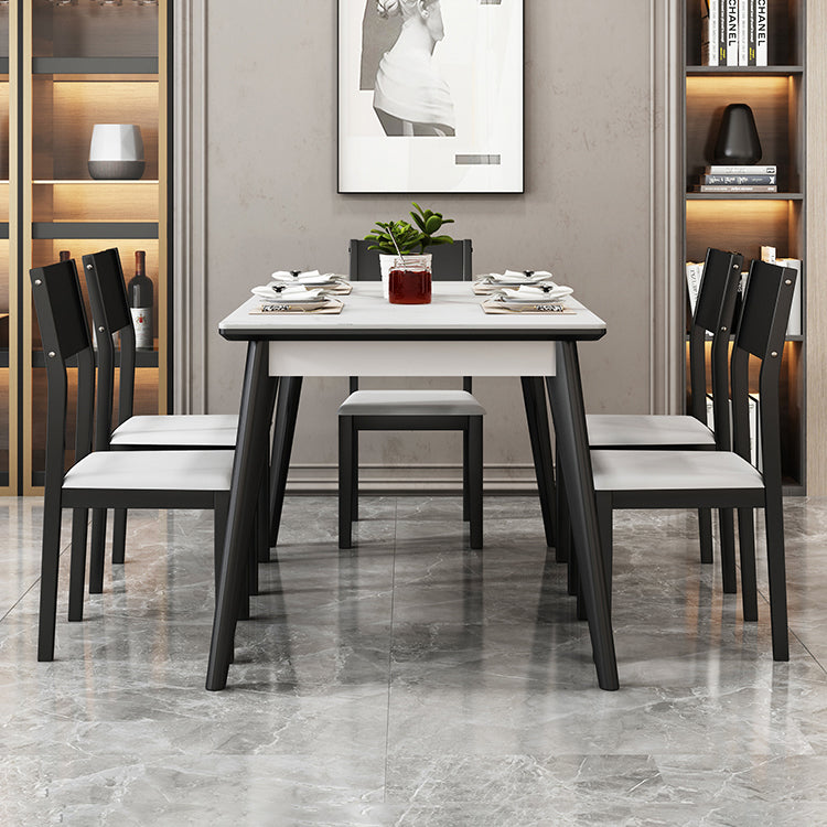 Modern Sintered Stone Table Set of 5/7 with Rectangle Table Dining Set with Woodern Chairs