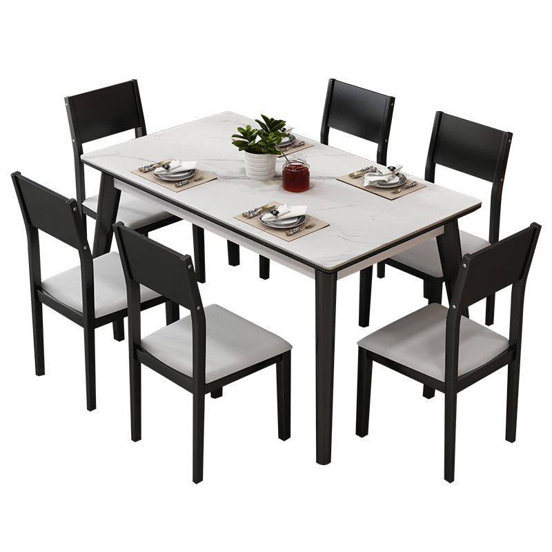 Modern Sintered Stone Table Set of 5/7 with Rectangle Table Dining Set with Woodern Chairs