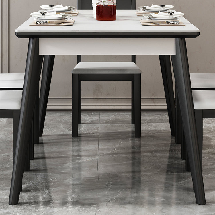 Modern Sintered Stone Table Set of 5/7 with Rectangle Table Dining Set with Woodern Chairs