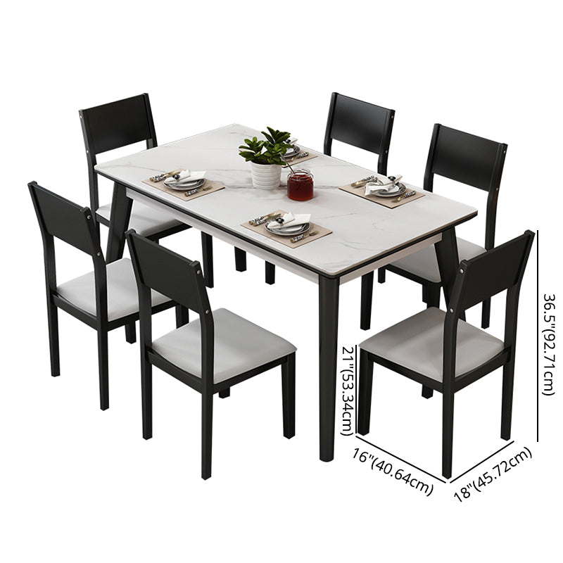 Modern Sintered Stone Table Set of 5/7 with Rectangle Table Dining Set with Woodern Chairs
