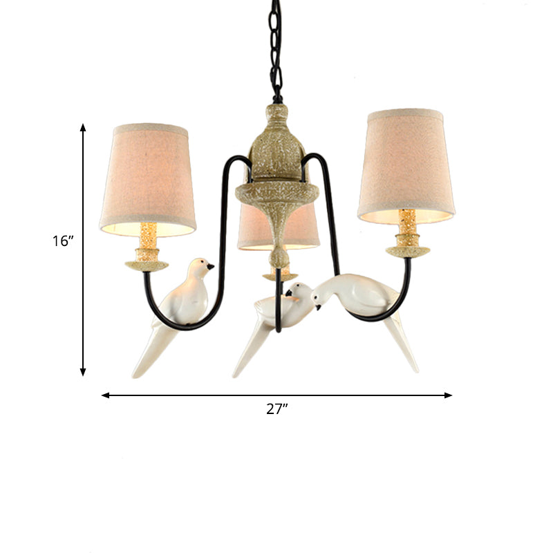 3/8 Lights Fabric Hanging Chandelier Traditional Flaxen Tapered Dining Room Pendant Light Fixture