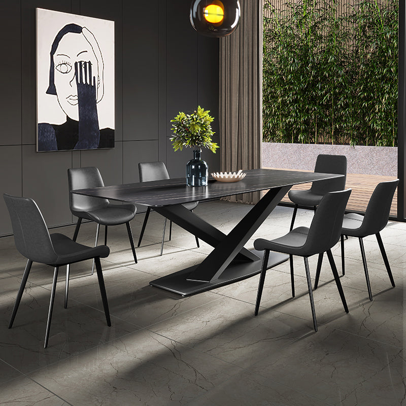 Modern Sintered Stone Dining Room Set with Rectangle Top and Black Base Furniture